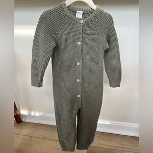 H&M Organic Cotton Knit Jumpsuit - Olive Green 18 Months